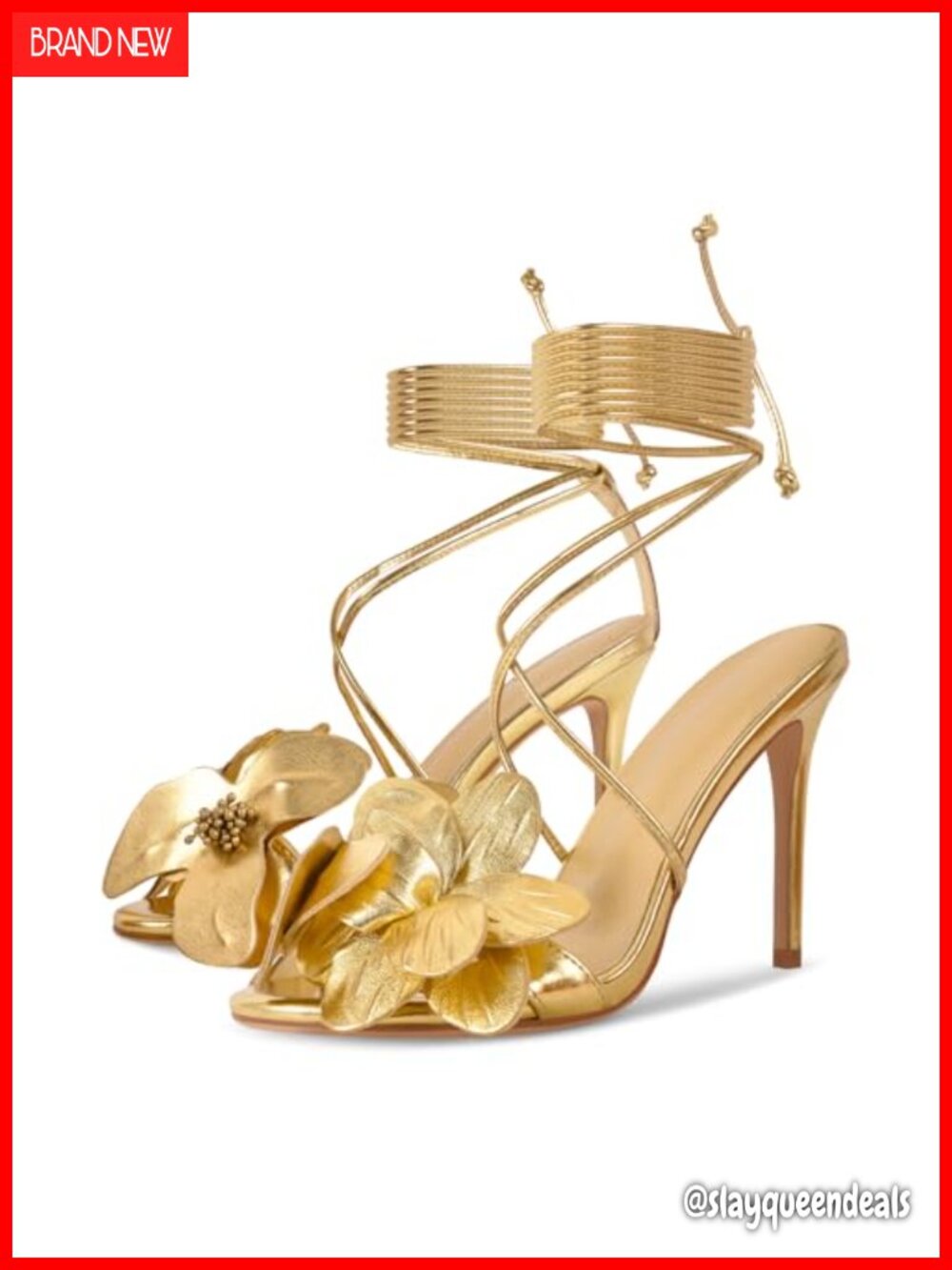 Faux Leather Stiletto Heeled Sandals Lace Up Floral Wedding Guest Shoes